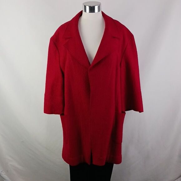 Joeffer Caoc Red Boiled Wool Open Front Jacket. - Picture 1 of 7